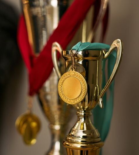 gold trophies and medals representing success