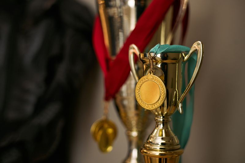 gold trophies and medals representing success